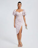Pink Jacquard Sweetheart Midi Cocktail Dress