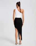 One Shoulder Bandage Patchwork Midi Dress