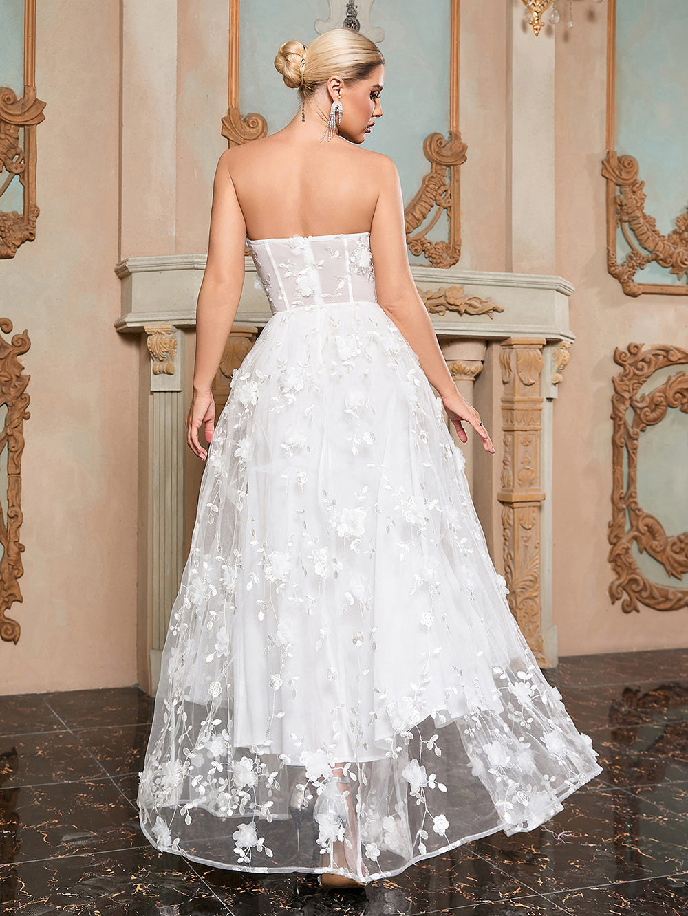 White Fairy Flower Applique Maxi Corset Tulle Dress