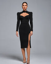 Cutout Split Thigh Bandage Midi Dress