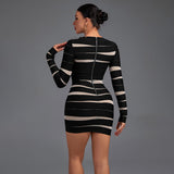 Round Neck Long Sleeve Mesh Mini Bandage Dress