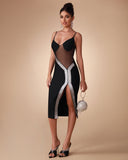 Contrast Mesh Tape Bandage Dress