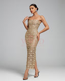 Floral-Embroidered Strap Midi Dress