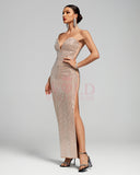 Strapless Rhinestone Sparkly Backless Maxi Dress