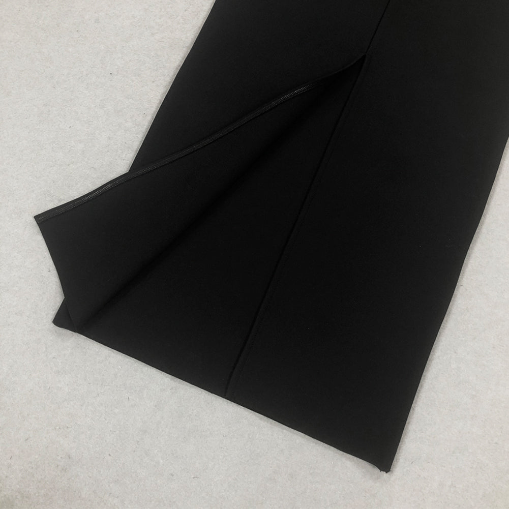 Round Neck Long Sleeve Leafs Maxi Bandage Dress HL10020