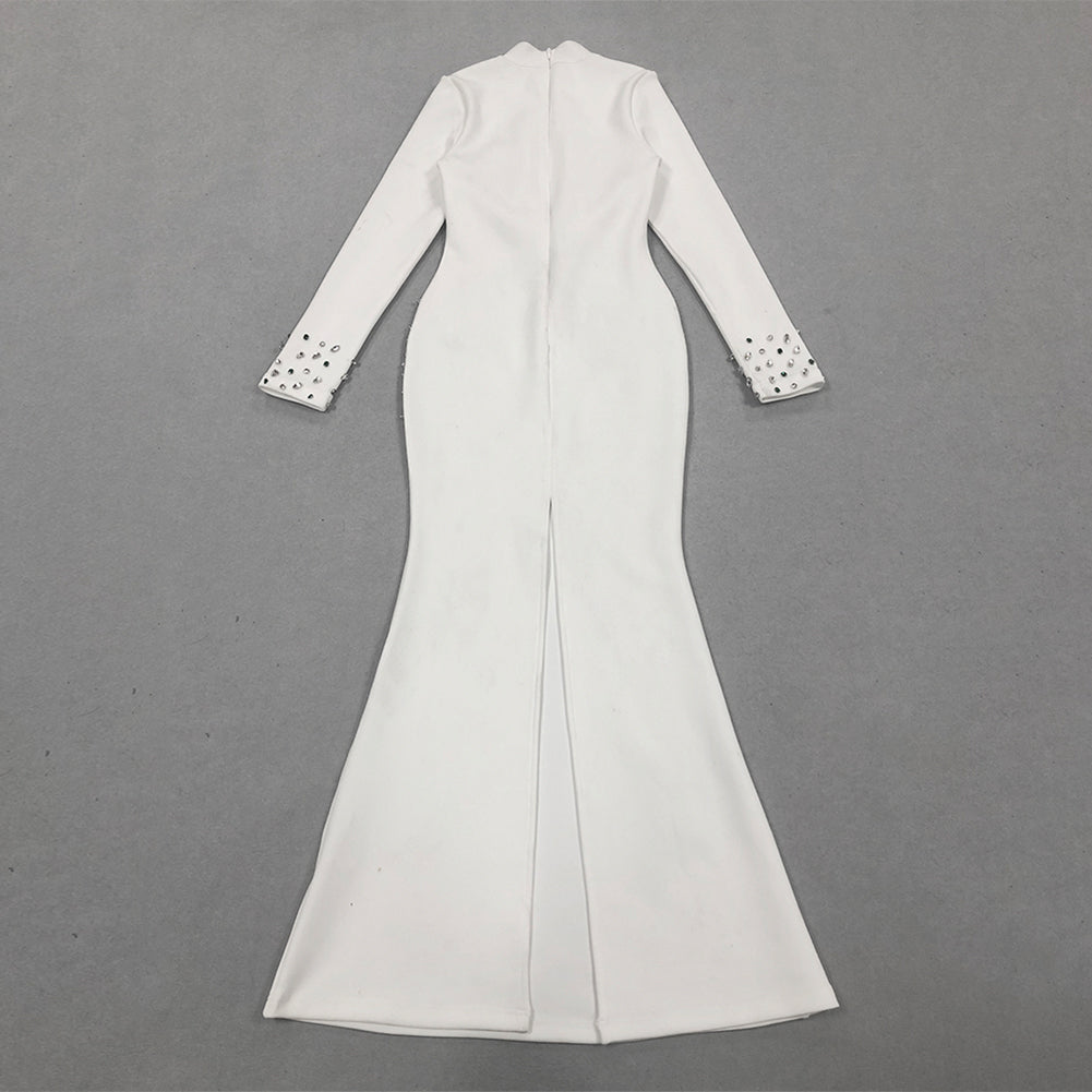 High Neck Long Sleeve Fishtail Maxi Bandage Dress HL10024