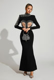 High Neck Pearl Mesh Cutout Bandage Gown