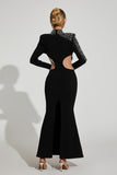 High Neck Pearl Mesh Cutout Bandage Gown