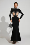 High Neck Pearl Mesh Cutout Bandage Gown