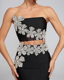 Crystal-Embellished Floral Bustier Two Piece Set