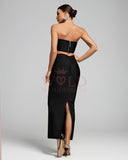 Crystal-Embellished Floral Bustier Two Piece Set