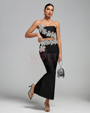 Crystal-Embellished Floral Bustier Two Piece Set