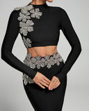 Crystal-Embellished Floral Two Piece Bandage Set