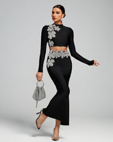 Crystal-Embellished Floral Two Piece Bandage Set