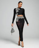 Crystal-Embellished Floral Two Piece Bandage Set