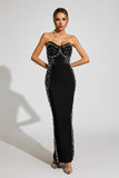Strapless Pearl Maxi Bandage Dress With Gloves