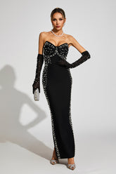 Strapless Pearl Maxi Bandage Dress With Gloves