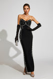 Strapless Pearl Maxi Bandage Dress With Gloves