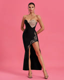 Crystal Embellished High Slit Evening Dress