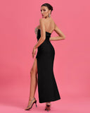 Crystal Embellished High Slit Evening Dress