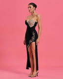 Crystal Embellished High Slit Evening Dress