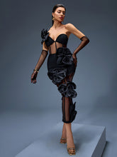 One Shoulder Bow-Floral Mesh Dress