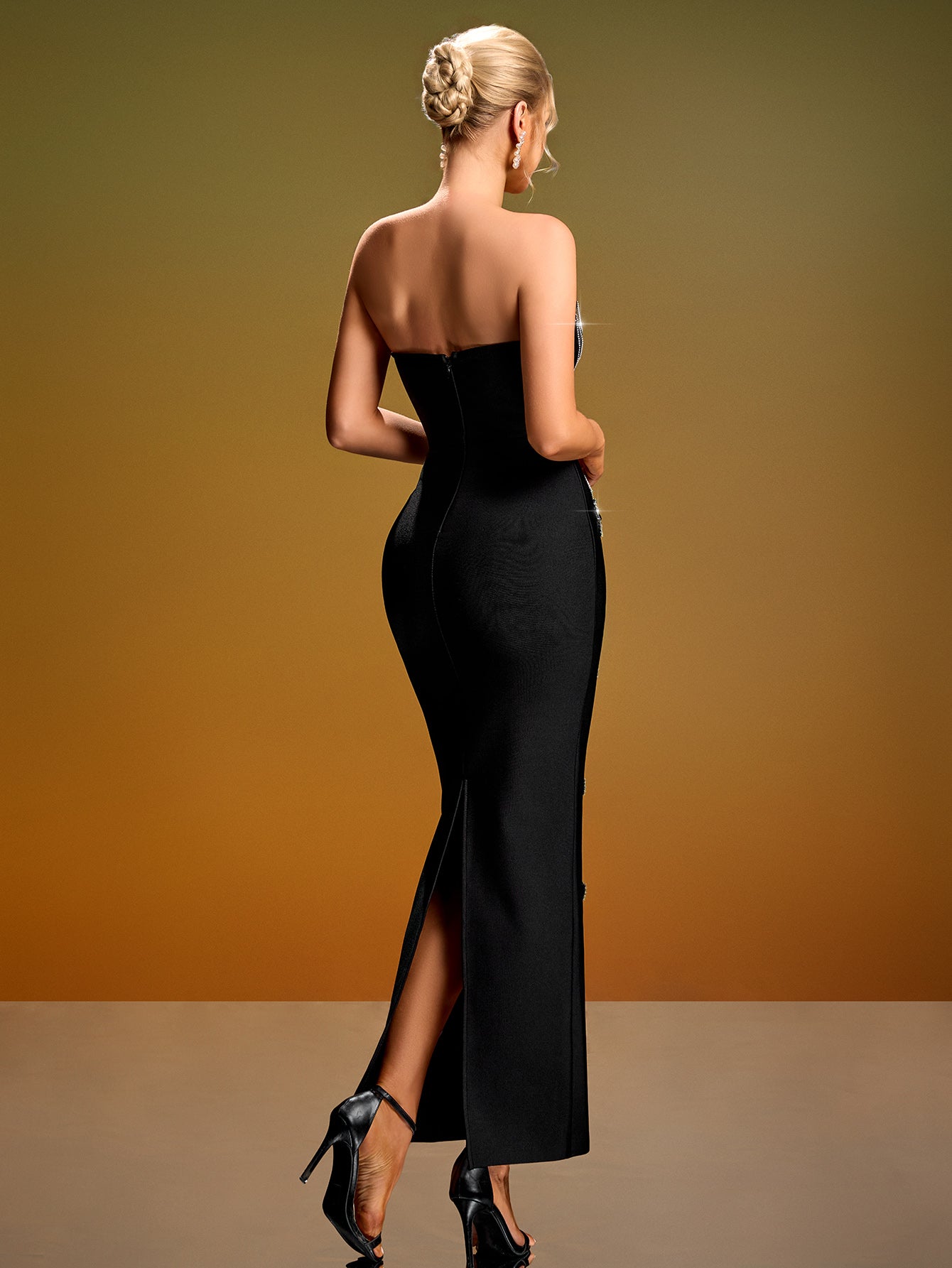 Strapless Rhinestone Corset Maxi Dress