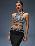 Rhinestone Top & Bandage Maxi Skirt Set