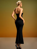 One Shoulder Green-crystal Bandage Dress