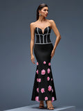 Strapless Flowers Bandage Mermaid Dress