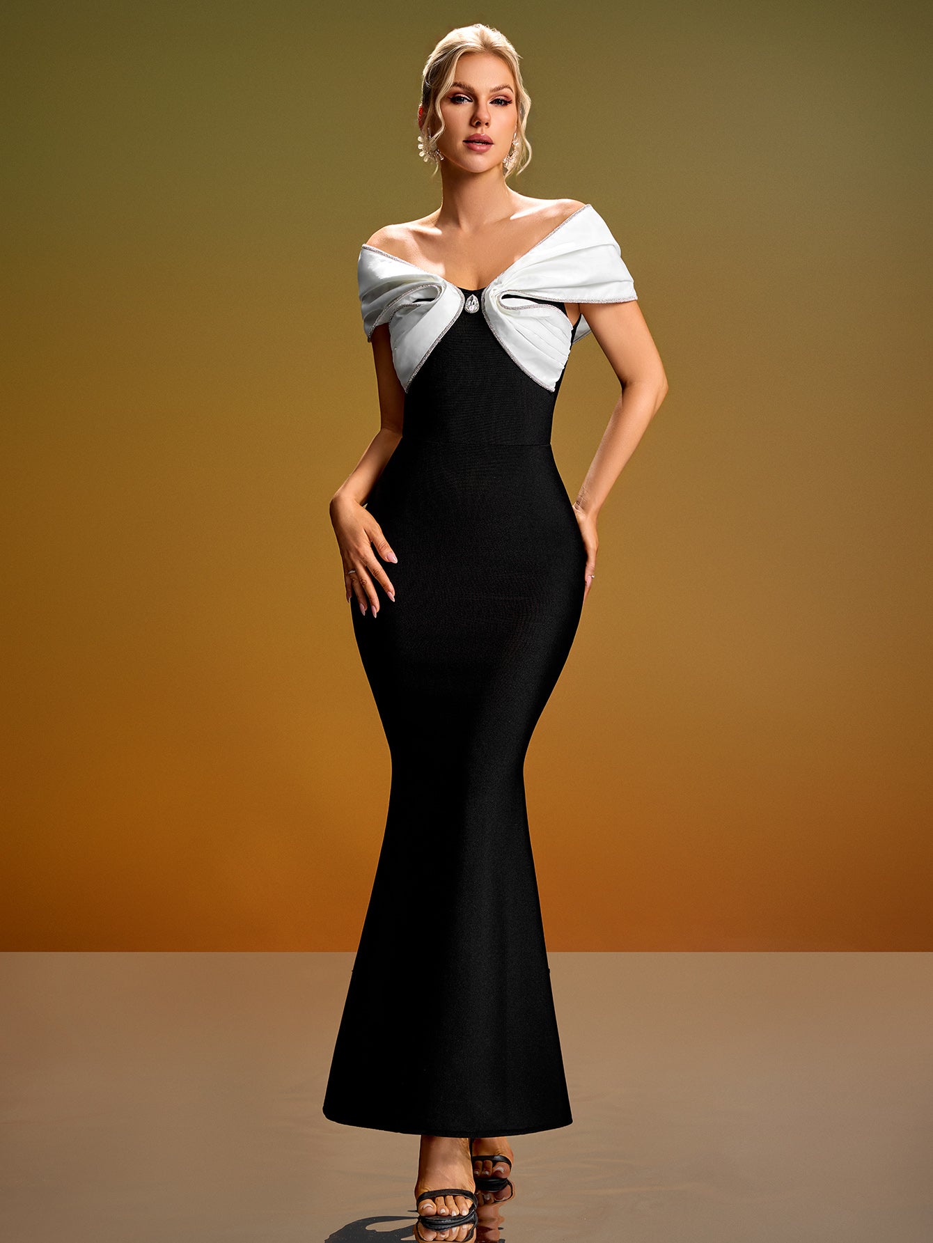 Off-shoulder Crystal Embellished Mermaid Gown