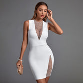 Round Neck Sleeveless Rhinestone Mini Bandage Dress