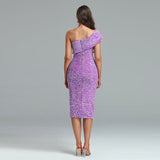 Shoulder Asymmetrical Midi Sequins Dress
