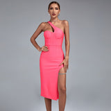 One Shoulder Sleeveless Midi Bandage Dress