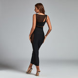 Round Neck Mesh Pin Bodycon Dress