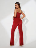 Harley Red Velvet Jumpsuit With Belt