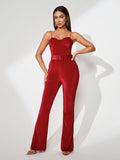 Harley Red Velvet Jumpsuit With Belt