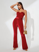 Harley Red Velvet Jumpsuit With Belt