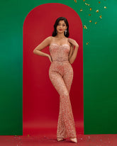 Rose-gold Strappy Sequins Jumpsuit