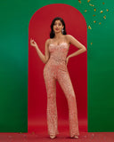 Rose-gold Strappy Sequins Jumpsuit