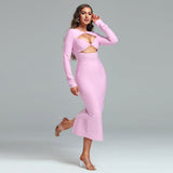 Round Neck Midi Hollow-out Bandage Dress