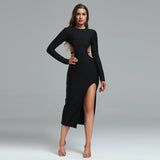 Round Neck Open Waist Midi Bandage Dress