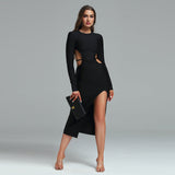 Round Neck Open Waist Midi Bandage Dress