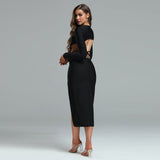 Round Neck Open Waist Midi Bandage Dress