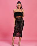 Feather Crop Top & Sequin-Embellished Tulle Skirt Set