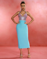 Halter Crystal Ornamental Midi Bandage Dress