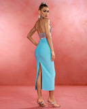 Halter Crystal Ornamental Midi Bandage Dress