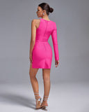 Asymmetric Diamonds Mesh Bandage Mini Dress