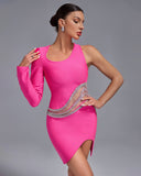 Asymmetric Diamonds Mesh Bandage Mini Dress