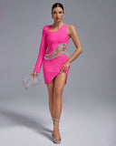 Asymmetric Diamonds Mesh Bandage Mini Dress